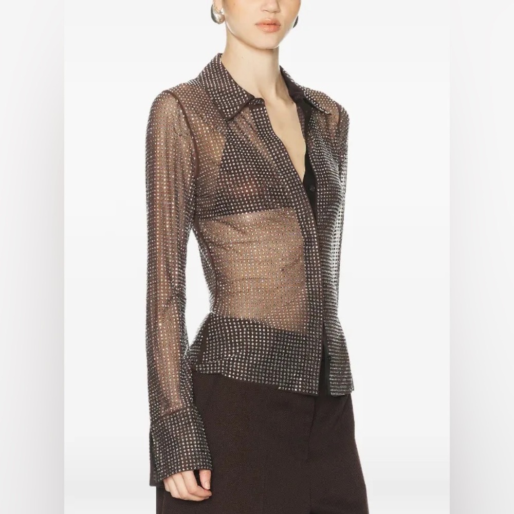 Monse Crystal Embellished Button-Up Shirt in Teak/ Silver New with Tags! - Picture 4 of 12